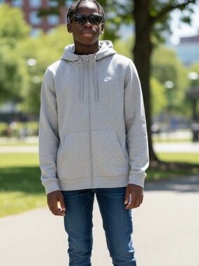 Nike Light Gray Hooded Zip-Up Sweatshirt